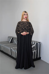 Embellished Chiffon Dress with Flowing Sleeves - Margaret